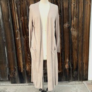 RACHEL ZOE Long Open Front Cardigan Beige Long Sleeve Two Pockets - Size XL